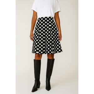 Black White Polka Dot Pleated Skirt with side pockets elastic waist Size L